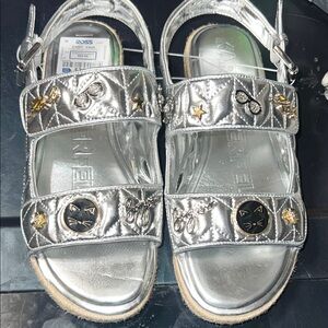 Karl Lagerfeld Metallic Silver Sandals with Embellishments